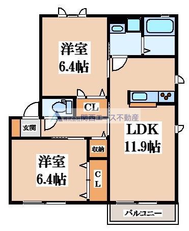 アトレッテジーロ(2LDK/2階)の間取り写真