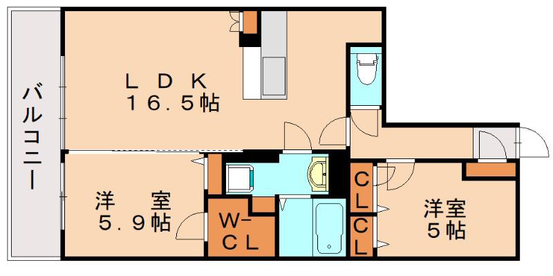 プレア次郎丸 C棟(2LDK/2階)の間取り写真