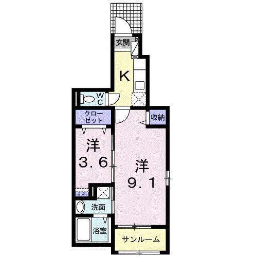 アマテラスまのせ C棟(2K/1階)の間取り写真