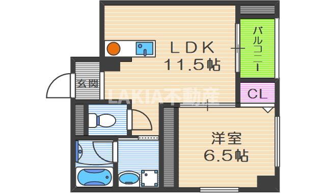 メビウス京町堀レジデンス(1LDK/4階)の間取り写真