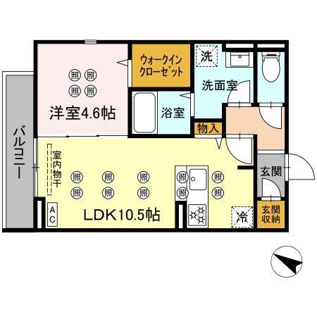 サンガーデン新山口 A(1LDK/2階)の間取り写真