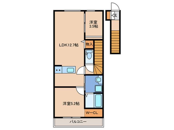 津屋崎1丁目AP(2LDK/2階)の間取り写真
