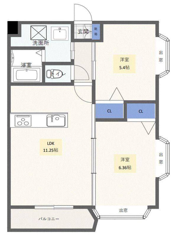 クイーンズヒル(2LDK/1階)の間取り写真