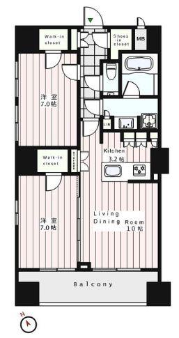 アピス西新宿(2LDK/7階)の間取り写真