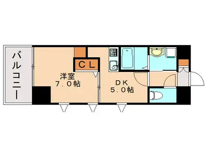 QREST博多東II(1DK/1階)の間取り写真