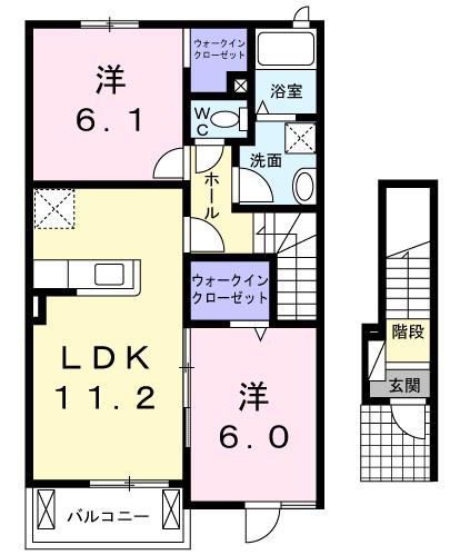 セレノカーサOMI(2LDK/2階)の間取り写真