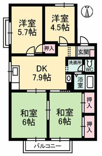 ベルメゾン(4DK/2階)の間取り写真