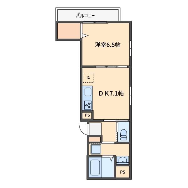 ＪＲ常磐線 三河島駅 徒歩8分 6階建 築2年(1DK/6階)の間取り写真