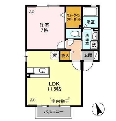 フラワーレジデンスサンモールB(1LDK/2階)の間取り写真