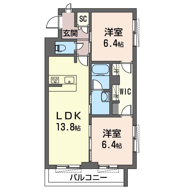 東武伊勢崎線 草加駅 徒歩27分 3階建 築5年(2LDK/2階)の間取り写真