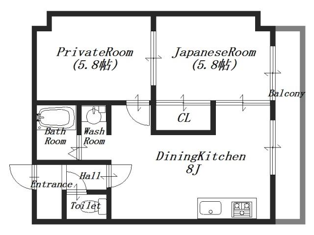 グランドール桜井(2DK/5階)の間取り写真