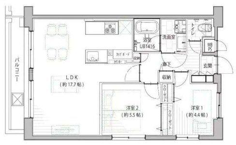 マンション第二恵比寿苑(2LDK/4階)の間取り写真