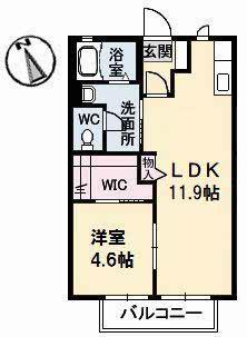 エクセルハイツC棟(1LDK/2階)の間取り写真