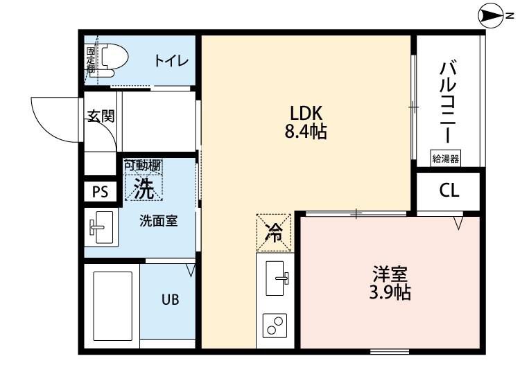 シャンブル高畑(1LDK/2階)の間取り写真