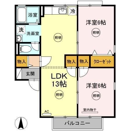 レジデンス一本松A・B・C棟(2LDK/2階)の間取り写真