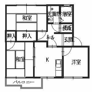 コーポ向陽台(3K/2階)の間取り写真