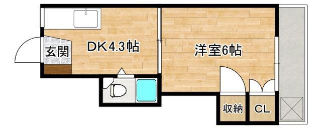 柳川ビル(1DK/2階)の間取り写真