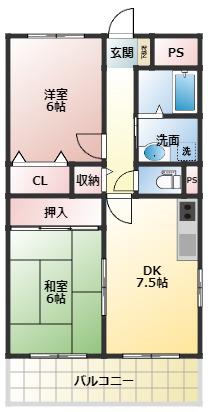 サンロイヤル(2LDK/2階)の間取り写真