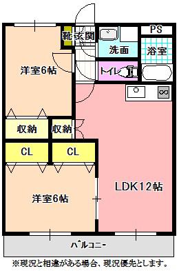 メゾン飯沼(2LDK/3階)の間取り写真