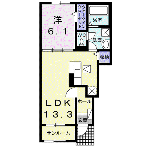 旭市鎌数 2016年築 1LDK(1LDK/1階)の間取り写真