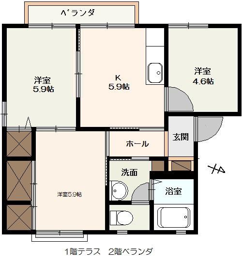 ディアス青野(3K/1階)の間取り写真