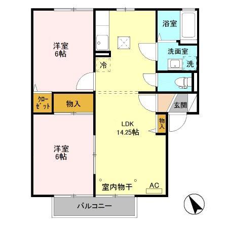 フラワーレジデンス北山E(2LDK/1階)の間取り写真