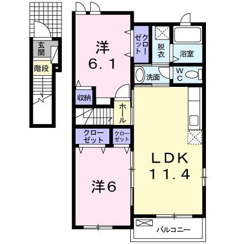 メゾン・プラシードC(2LDK/2階)の間取り写真