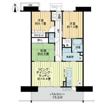 サーパスシティ桜井町(3LDK/12階)の間取り写真