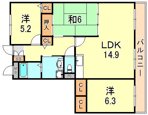 サンタウン明石ウエスト(3LDK/3階)の間取り写真