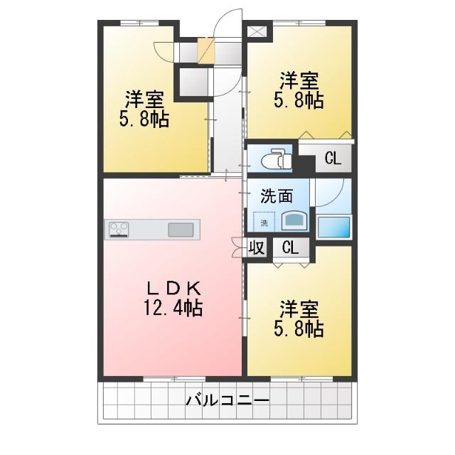 プランドール葵(3LDK/1階)の間取り写真