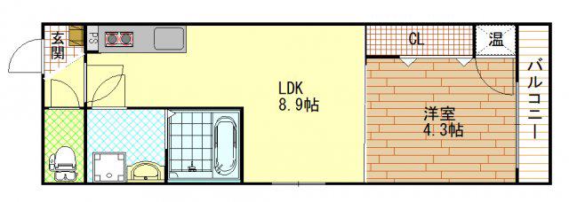 GRANDIR衣摺(1LDK/3階)の間取り写真
