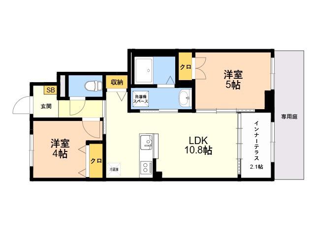 夜臼6丁目アパート(2LDK/1階)の間取り写真