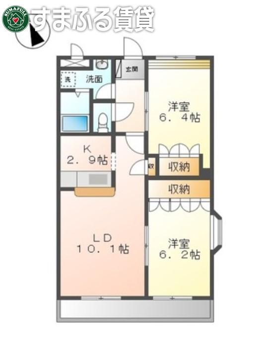 アメニティー B(2LDK/3階)の間取り写真