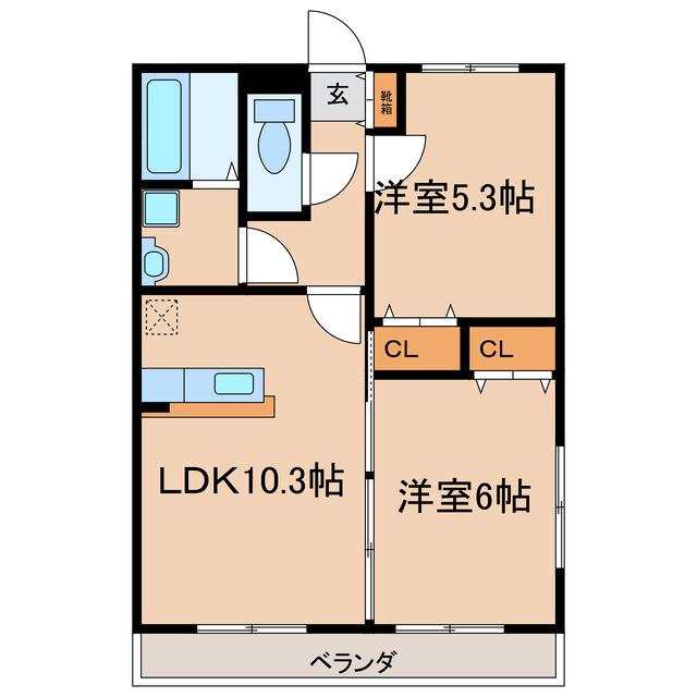ユーミーひまわり(2LDK/2階)の間取り写真
