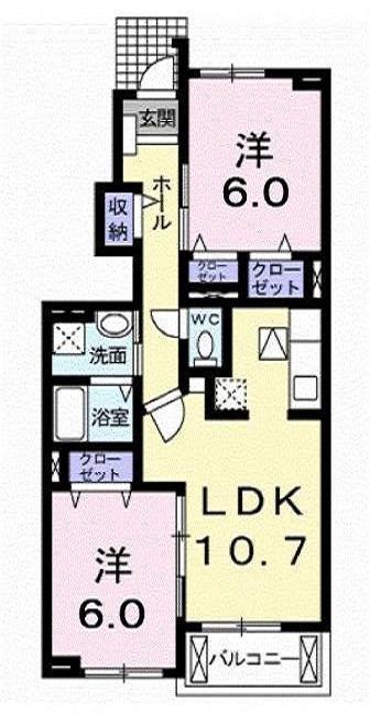 フェールII(2LDK/1階)の間取り写真