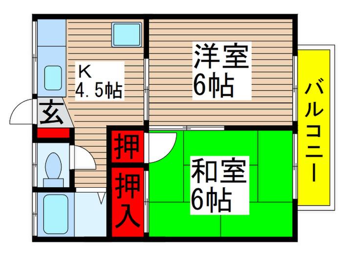 梵天塚ハイツ(2K/2階)の間取り写真