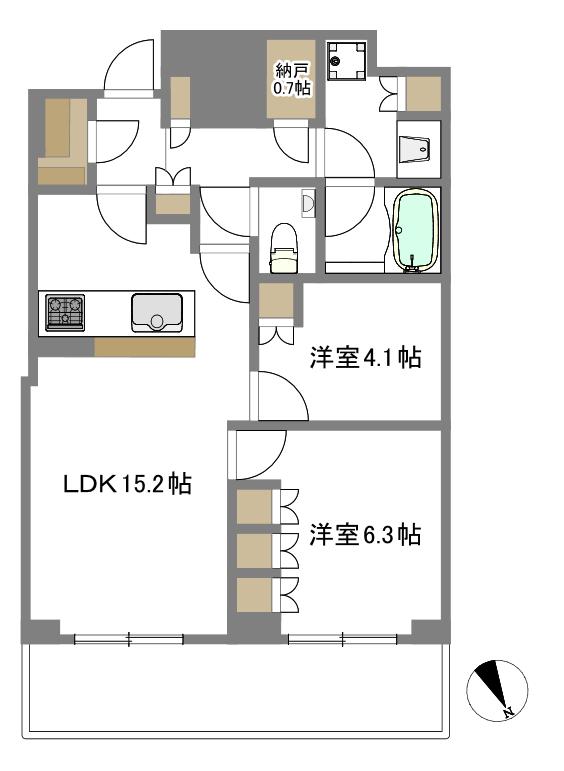パークタワー新川崎(2LDK/10階)の間取り写真