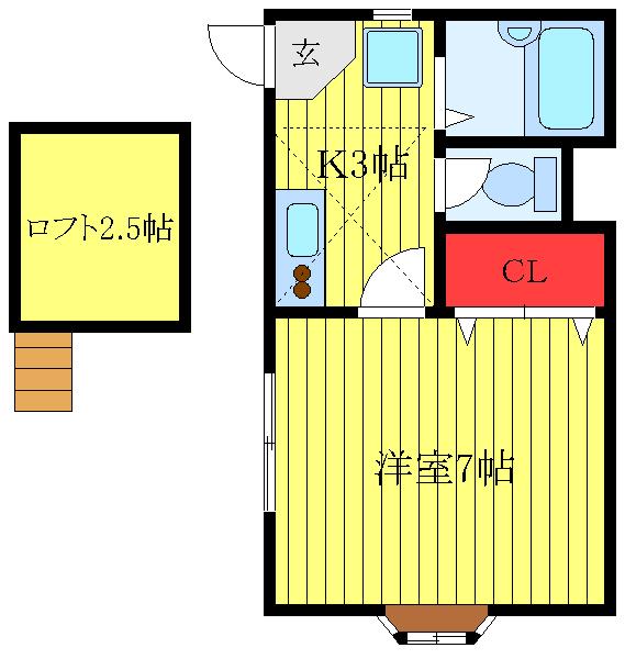 PERSIMMON西が丘(1K/1階)の間取り写真