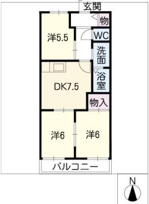 サニーホームズ服部(3DK/2階)の間取り写真