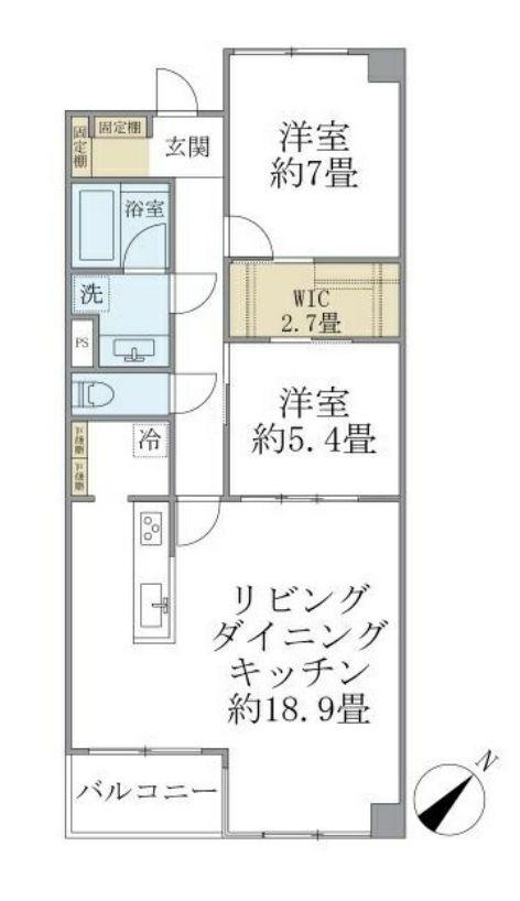 グランマルジュ市ヶ谷(2LDK/1階)の間取り写真