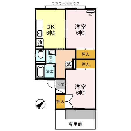 シティーハウス ウエハラ F棟(2DK/1階)の間取り写真