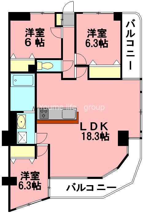 フィールド・サン(3LDK/3階)の間取り写真