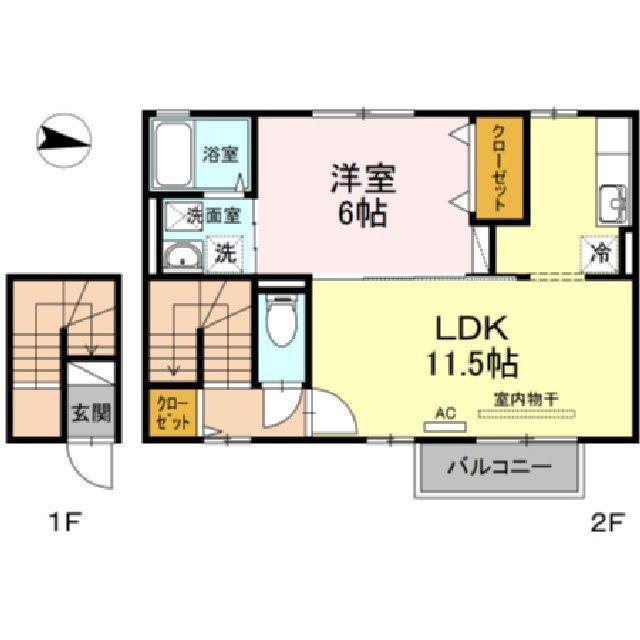 ファインシークB(1LDK/2階)の間取り写真