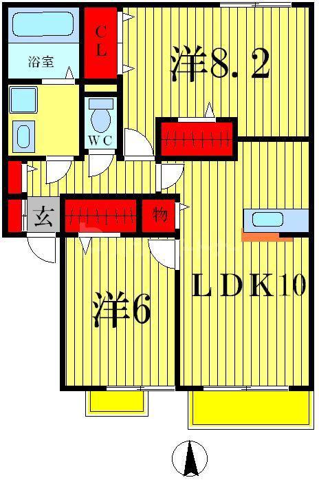 ベルレージュE(2LDK/2階)の間取り写真