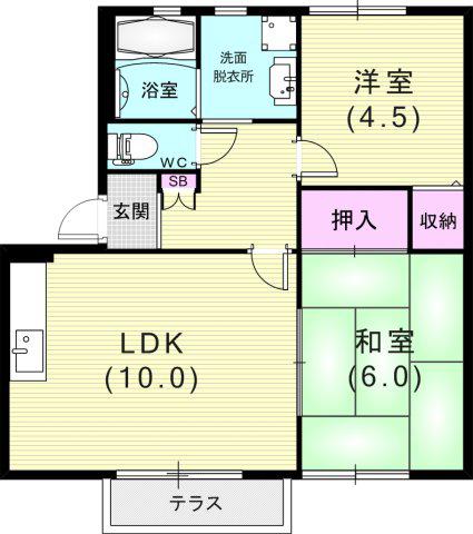 コニー行幸(2LDK/1階)の間取り写真