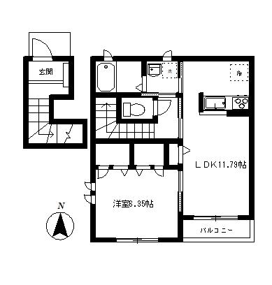エスポワール北中II(1LDK/2階)の間取り写真