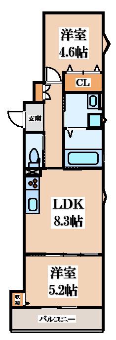 クリエオーレ菱江II(2LDK/2階)の間取り写真