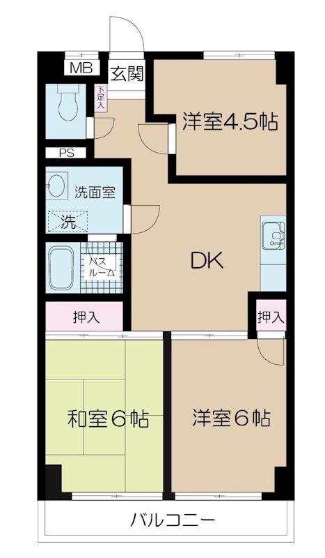 サンライト朝田(2DK/2階)の間取り写真