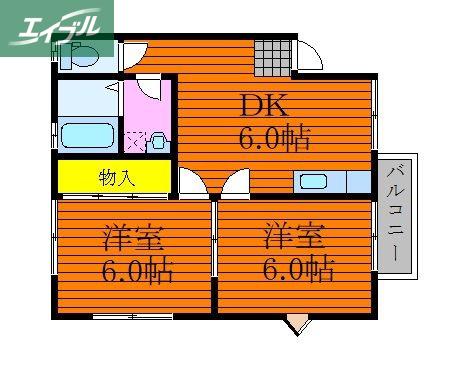 コーポ洋らんF(2DK/2階)の間取り写真