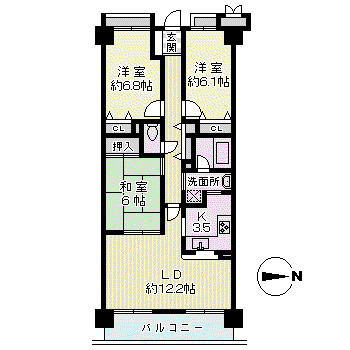 ジオ豊中緑ヶ丘(3LDK/7階)の間取り写真